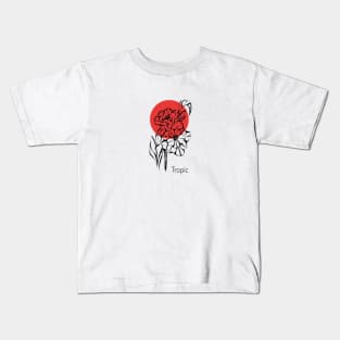 Camellia silhouette against a red circle background Kids T-Shirt